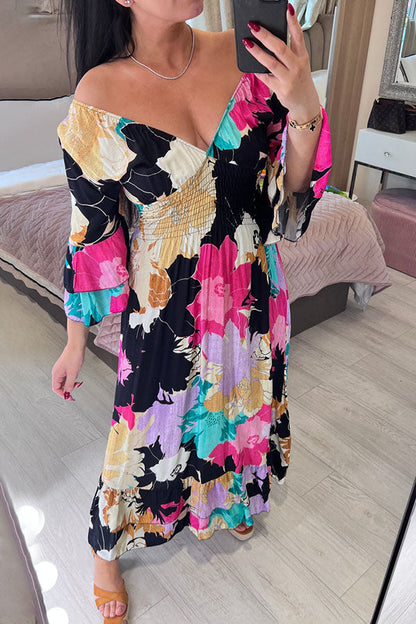 2023 Floral Print Ruffle Hem Maxi Dress（Buy 2 free shipping）