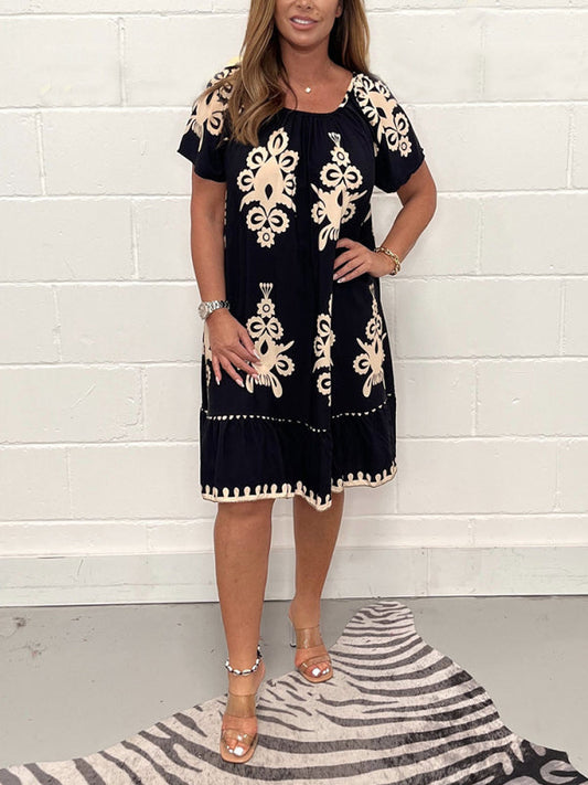 Geometric Pattern Multi Print Square Neck Dress🔥Buy 2 Get 10% OFF