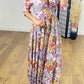 Casual floral print V-neck waist wrap long dress