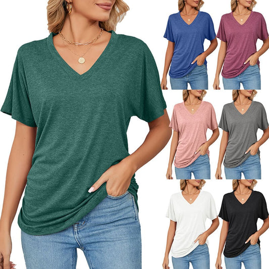 💕Hot Promotion - Buy 3 Pay 2🌷V-Neck Solid Colour Loose Ladies Tops✨