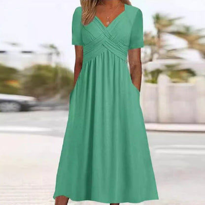 🍀LAST DAY SALE 50% OFF🍀Women’s V-Neck Short Sleeve Long Dresses